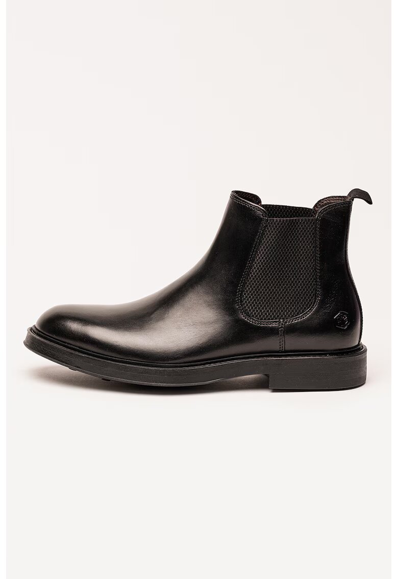 Lumberjack Ghete Chelsea de piele cu logo - Negru