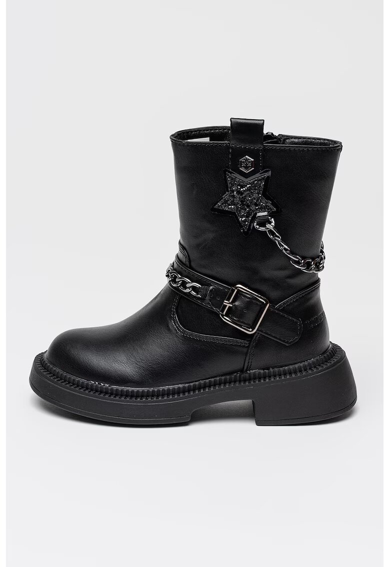 Lumberjack Ghete de piele ecologica cu lant decorativ Brookie - Negru