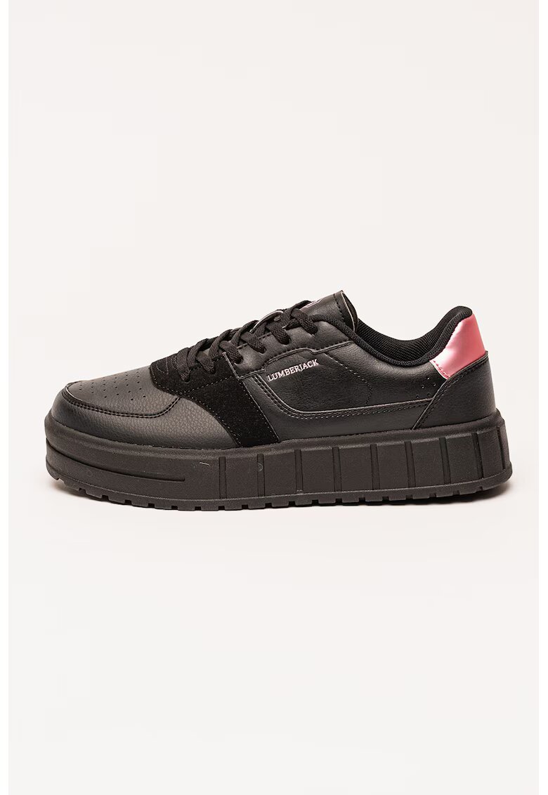 Lumberjack Pantofi sport cu platforma si insertii de piele intoarsa ecologica - Negru stins