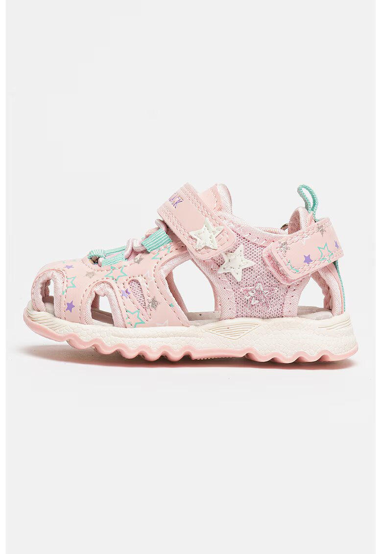 Lumberjack Sandale din piele ecologica si plasa cu inchidere velcro Toby - Roz pastel/Albastru glaciar/Alb murdar