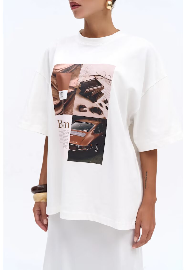 Mai Collection Tricou dama - HiCCUP - Tricou Oversize - Alb - Jerseu - S-M