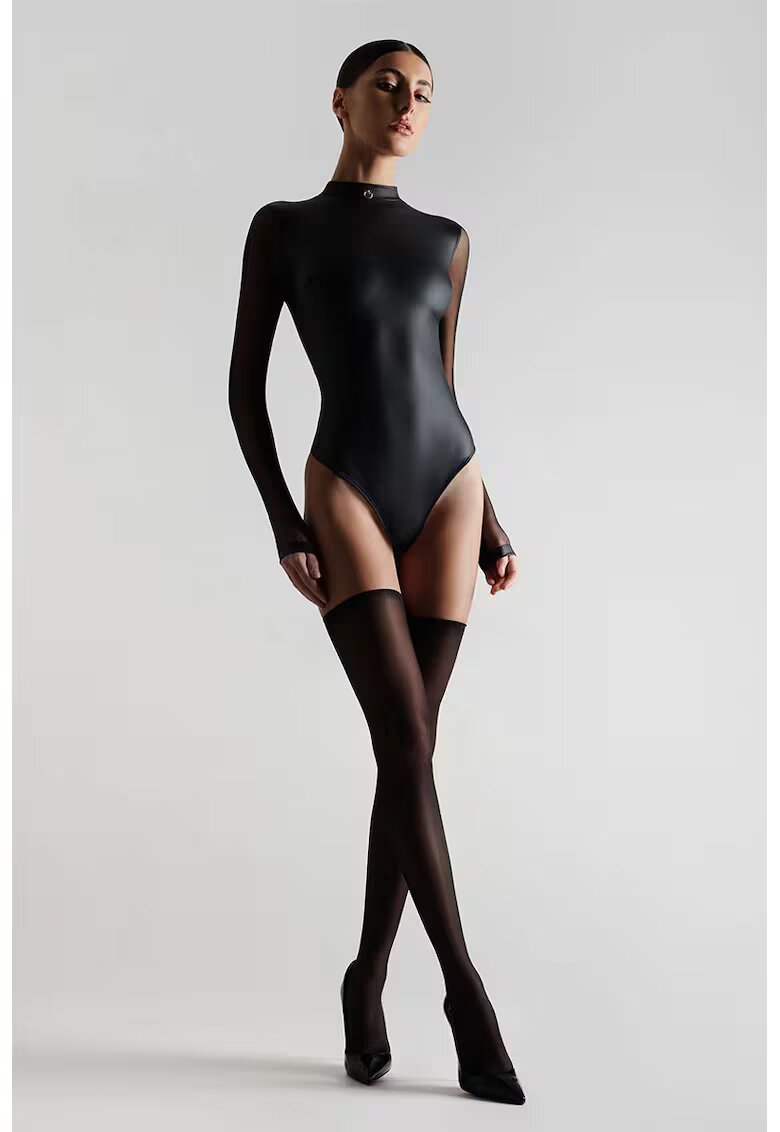 Maison Close Body tanga cu maneci transparente - Negru