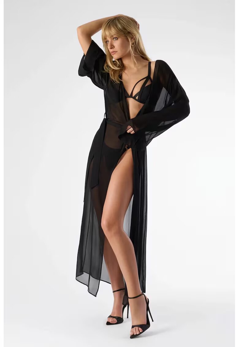 Maison Close Cardigan lung - transparent cu cordon separat - - Negru