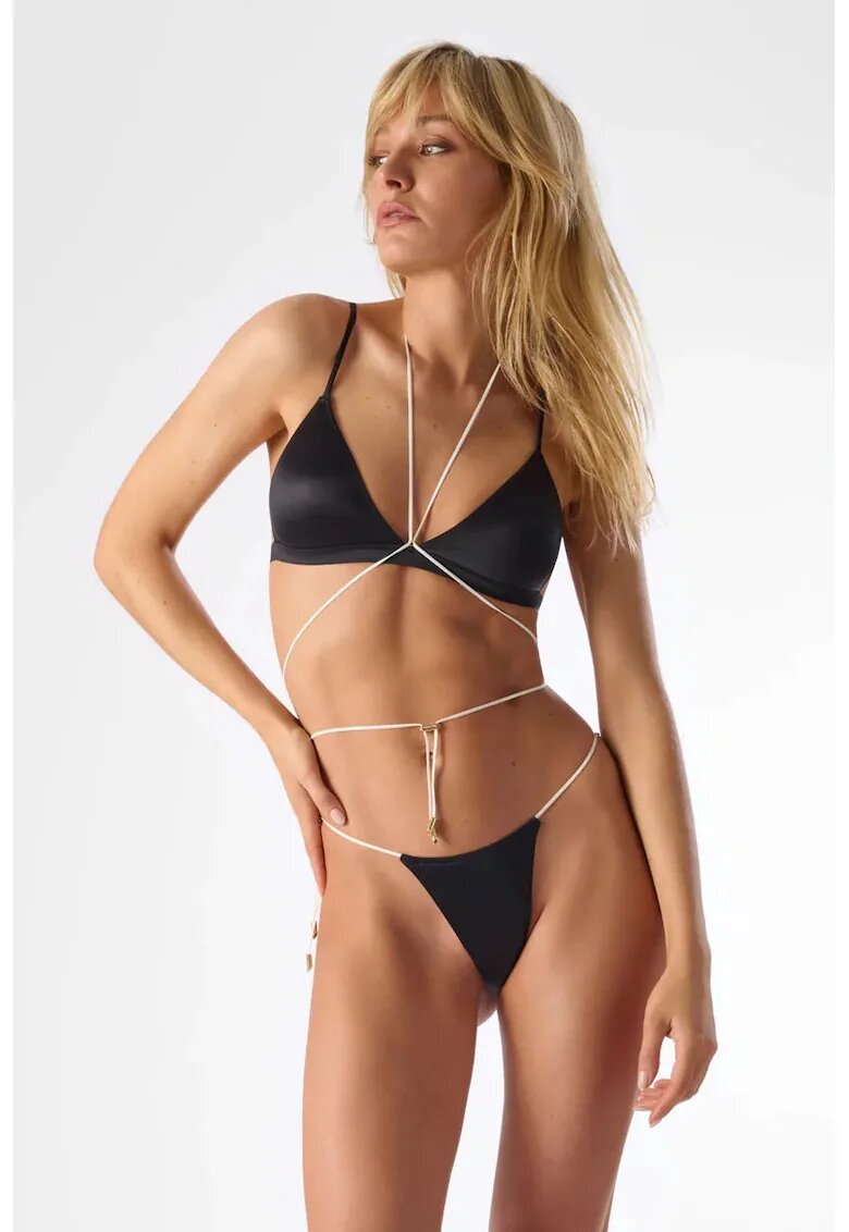 Maison Close Sutien de baie tip triunghi cu bretele subțiri - - Negru