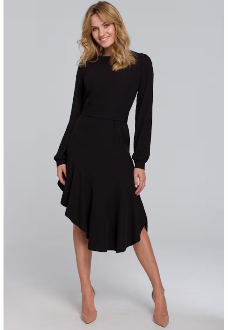 Makover Rochie asimetrica cu volanas - - Negru
