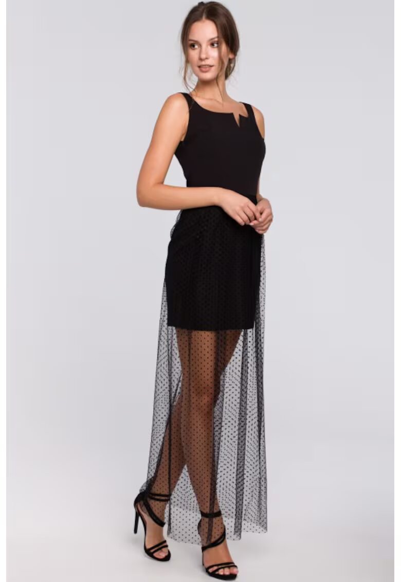 Makover Rochie lunga cu tiv cu buline - - Negru