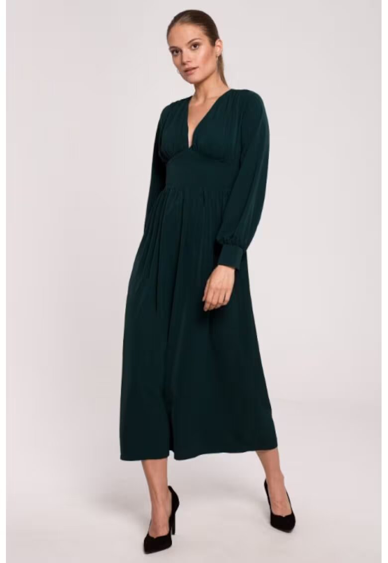Makover Rochie maxi cambrata in talie cu decolteu in V - - Verde