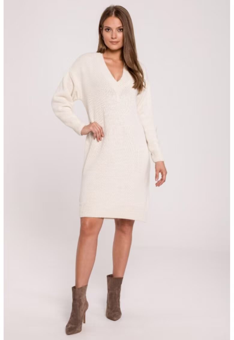 Makover Rochie tip pulover cu decolteu in V - - Ecru