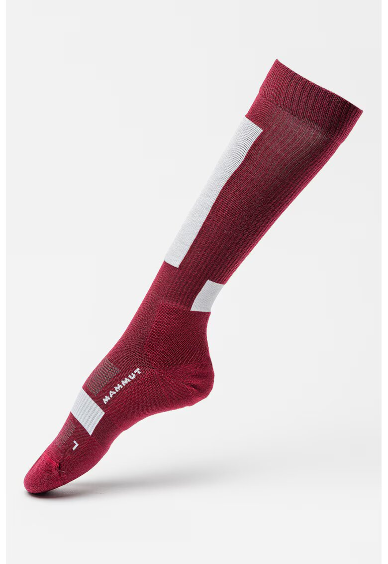 Mammut Sosete lungi pana la genunchi din amestec de lana merinos cu model unisex - pentru schi - Visiniu/Alb murdar