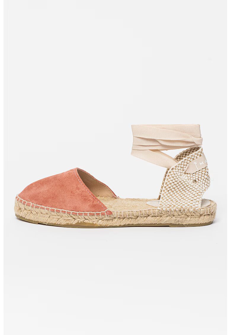 Manebi Espadrile de piele intoarsa - Bej/Rosu stins