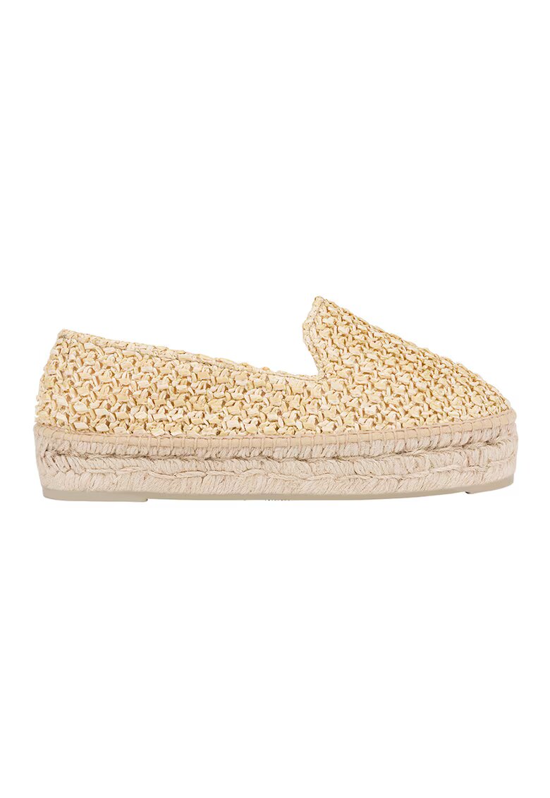 Manebi Espadrile de rafie cu aplicatii impletite de iuta Yucatan - Bej/Maro camel