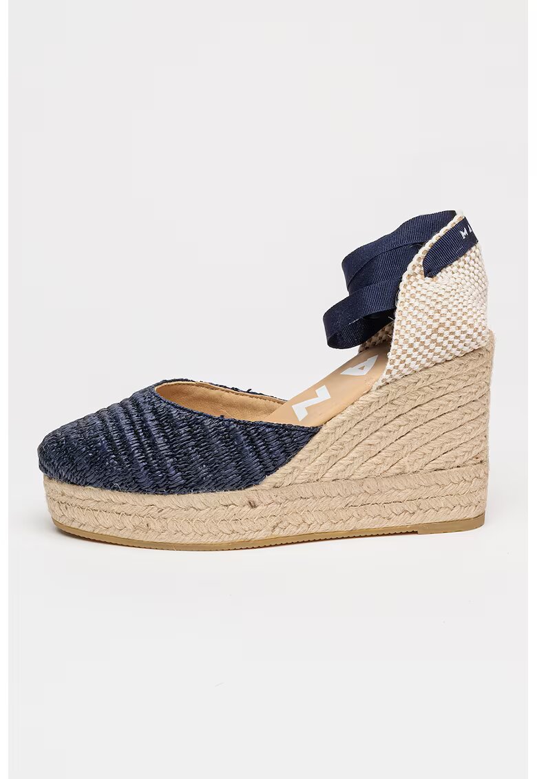 Manebi Espadrile din material textil cu talpa wedge - Albastru ultramarin/Bej