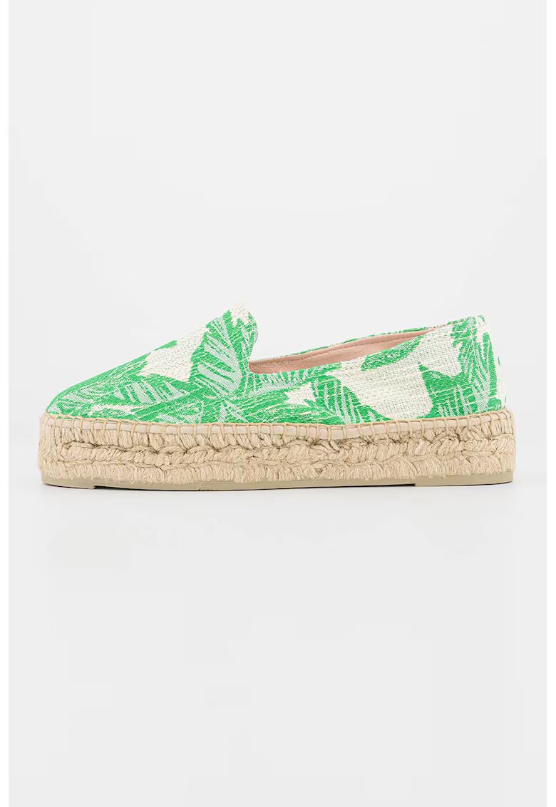 Manebi Espadrile flatform cu model - Alb/Verde