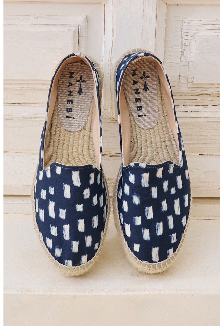 Manebi Espadrile flatform de matase - Alb/Bleumarin