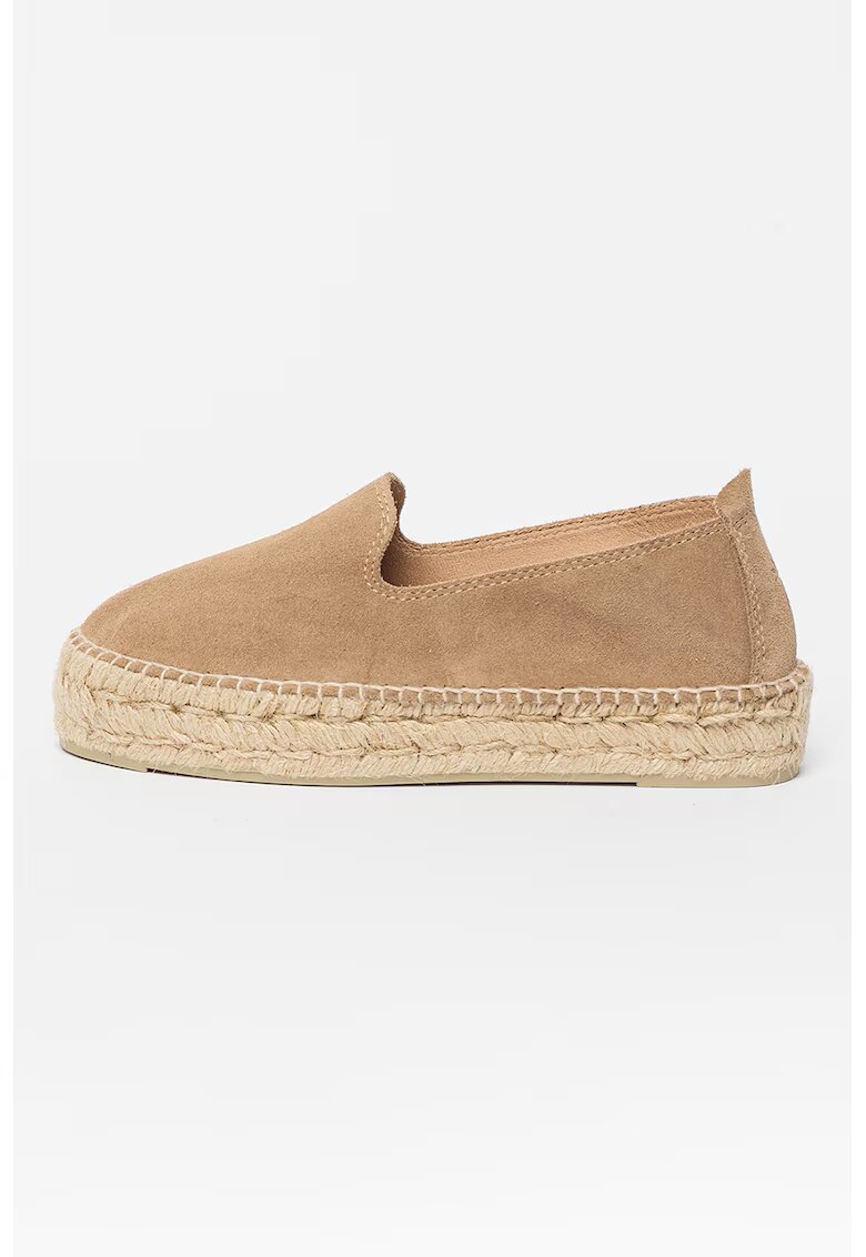 Manebi Espadrile flatform de piele intoarsa - Maro taupe