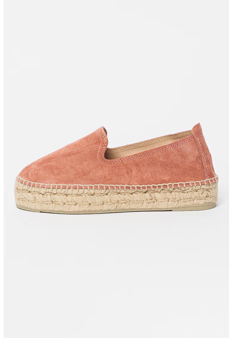 Manebi Espadrile flatform de piele intoarsa - Rosu stins