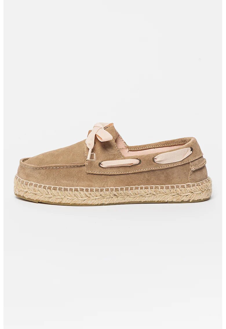 Manebi Pantofi boat de piele intoarsa - Maro taupe deschis