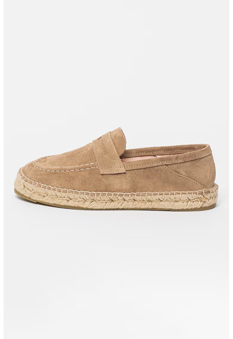 Manebi Pantofi loafer uni de piele intoarsa - Maro taupe