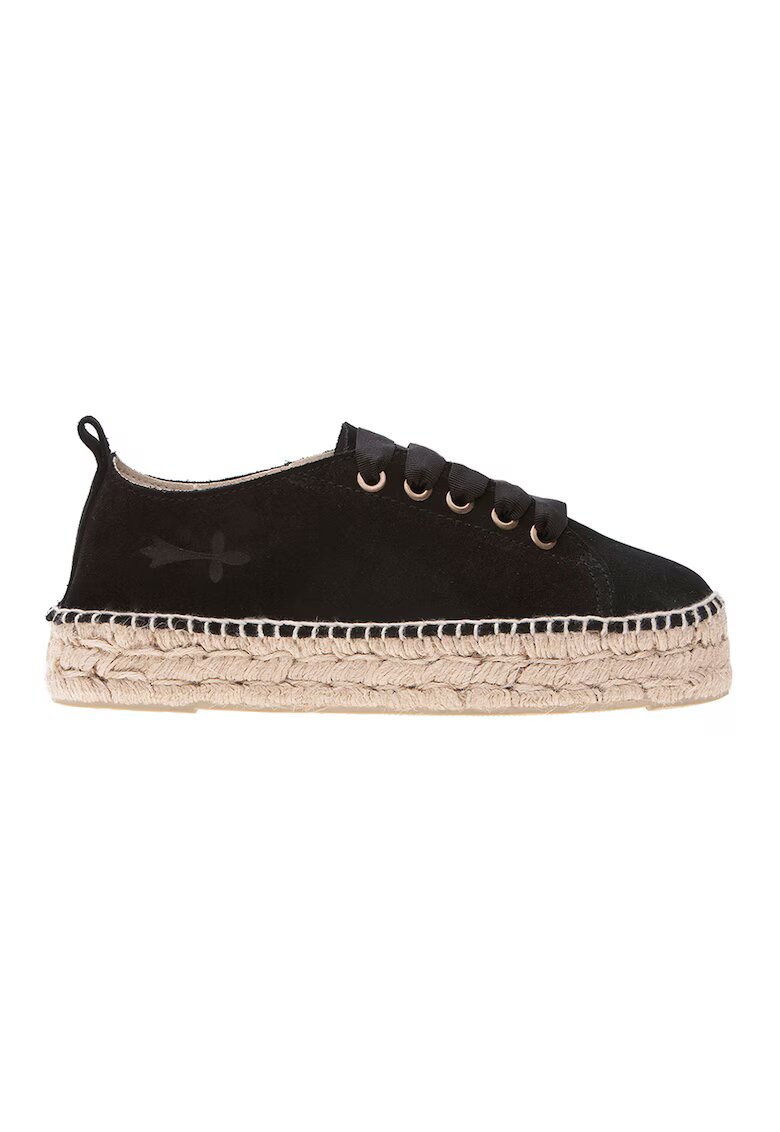 Manebi Pantofi sport tip espadrile de piele intoarsa Hampton - Negru/Maro camel
