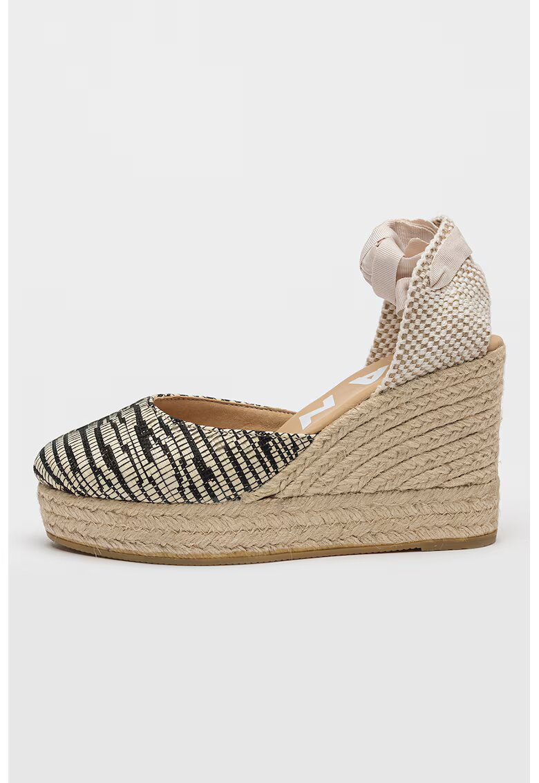 Manebi Sandale-espadrile wedge cu model zebra - Alb fildes/Negru