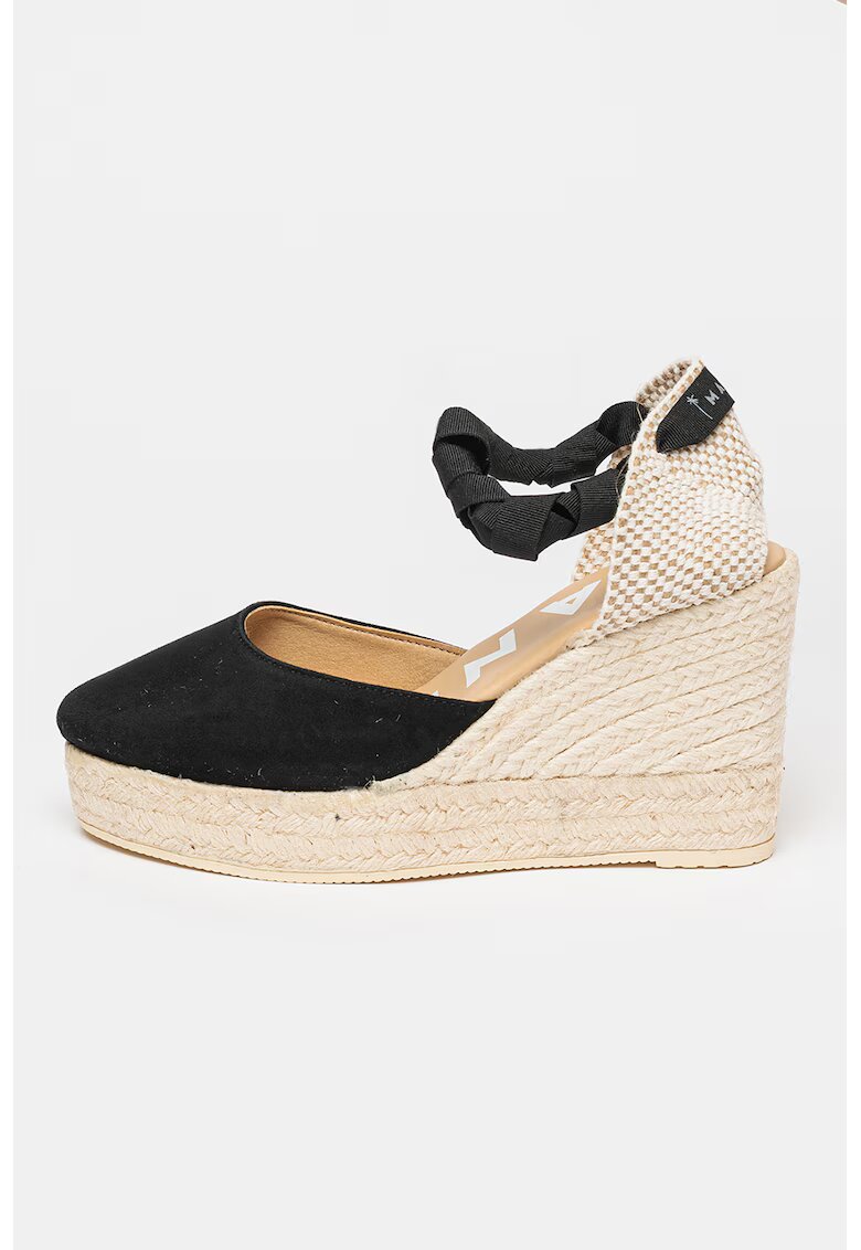 Manebi Sandale-espadrile wedge de piele intoarsa - Negru