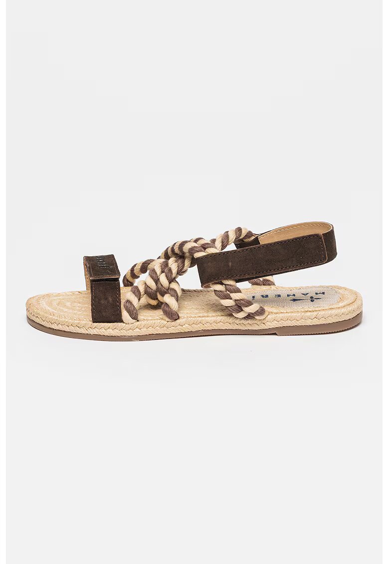 Manebi Sandale slingback cu insertii de piele intoarsa - Maro inchis