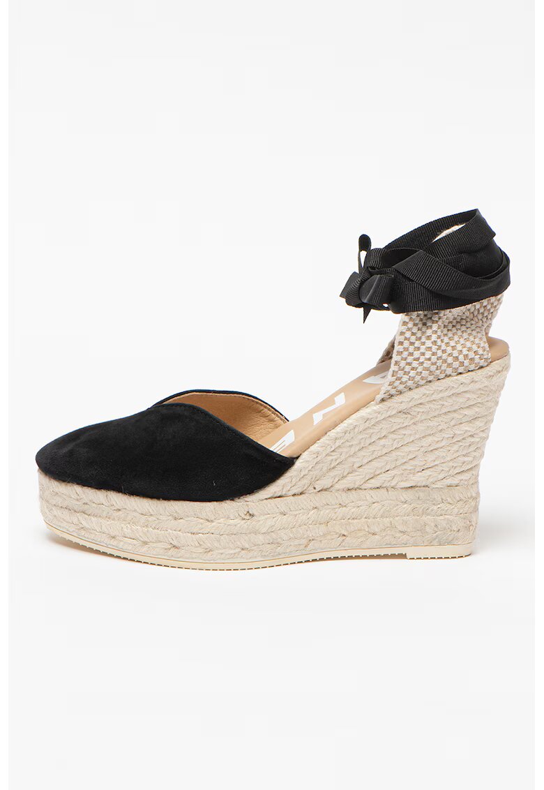 Manebi Sandale tip espadrile de piele intoarsa cu talpa wedge Hamptons