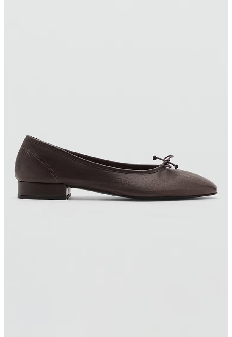 MANGO Balerini de piele cu funde decorative - Maro inchis
