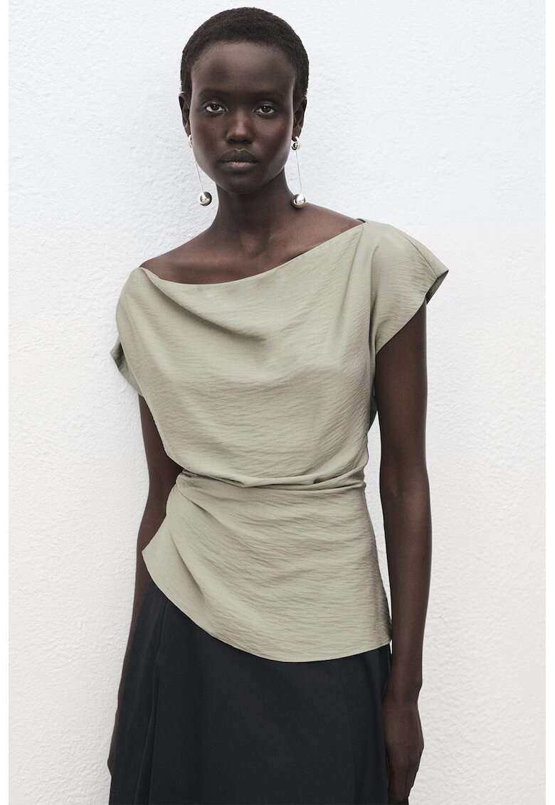 MANGO Bluza crop fara maneci din amestec de modal cu decolteu barcuta - Kaki
