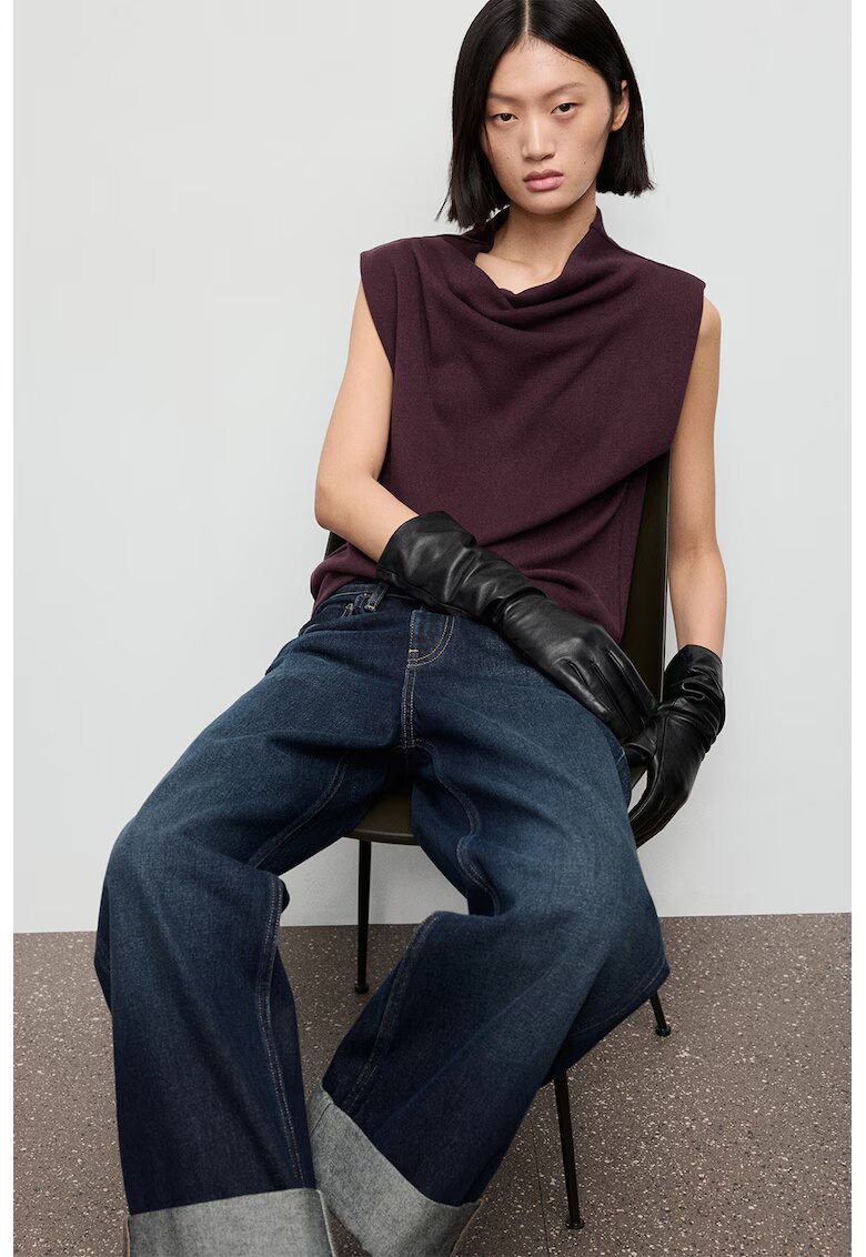 MANGO Bluza cu decolteu drapat - Violet aubergine