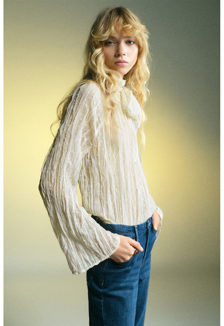 MANGO Bluza cu guler cu funda - Alb fildes