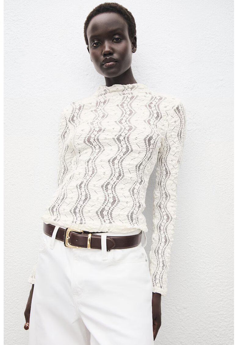 MANGO Bluza din amestec de bumbac cu peforatii - Alb