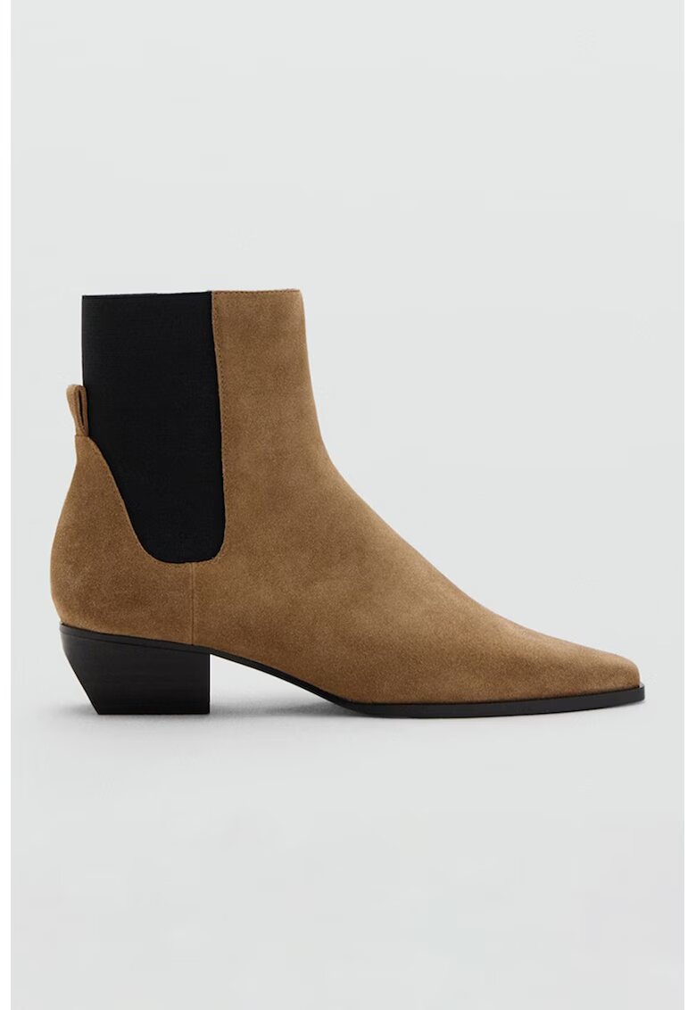MANGO Botine din piele intoarsa - Negru/Maro deschis