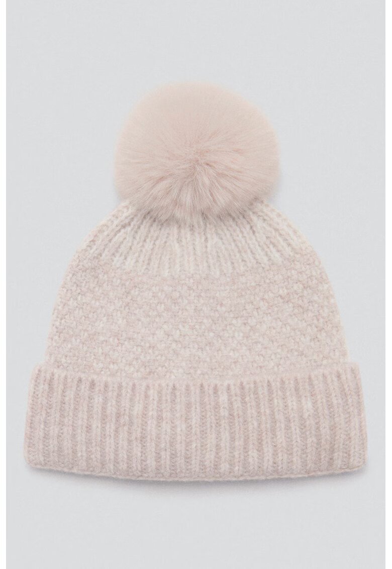 MANGO Caciula din tricot cu canaf - Crem