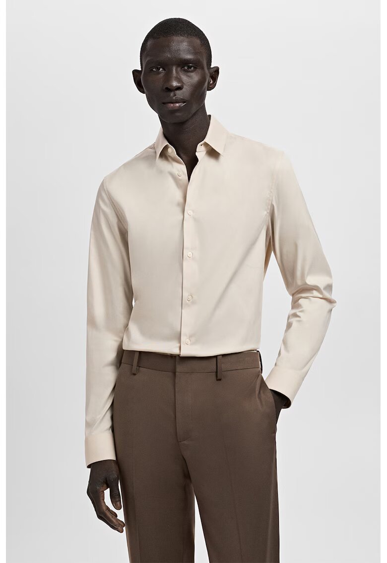 MANGO Camasa slim fit cu guler clasic - Alb murdar