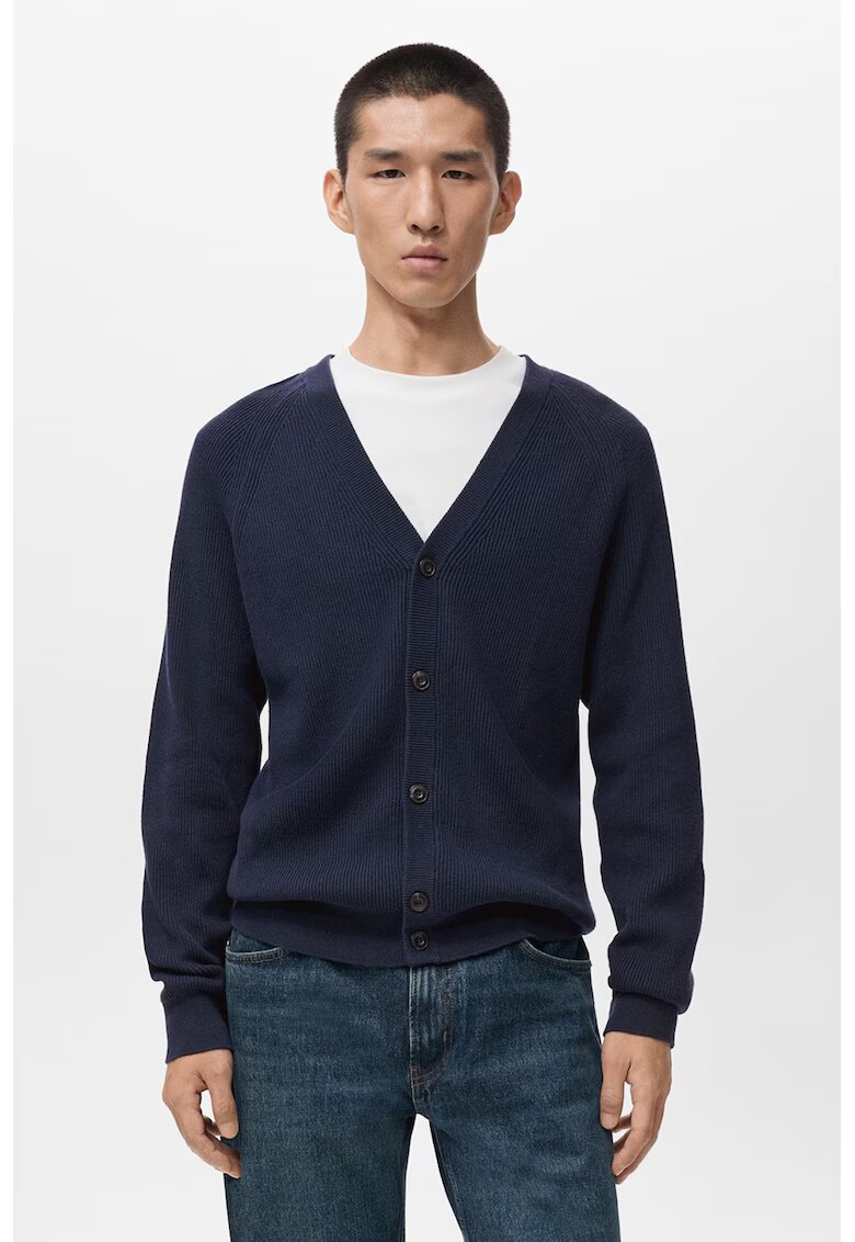 MANGO Cardigan cu decolteu in V si nasturi - Bleumarin