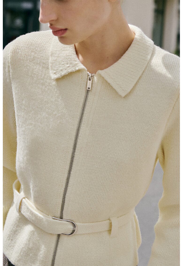 MANGO Cardigan din amestec de lana cu fermoar - Bej