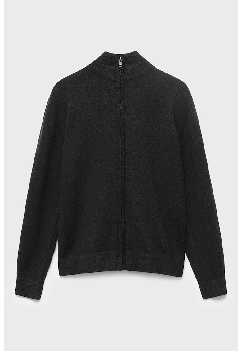 MANGO Cardigan din bumbac cu fermoar - Negru stins