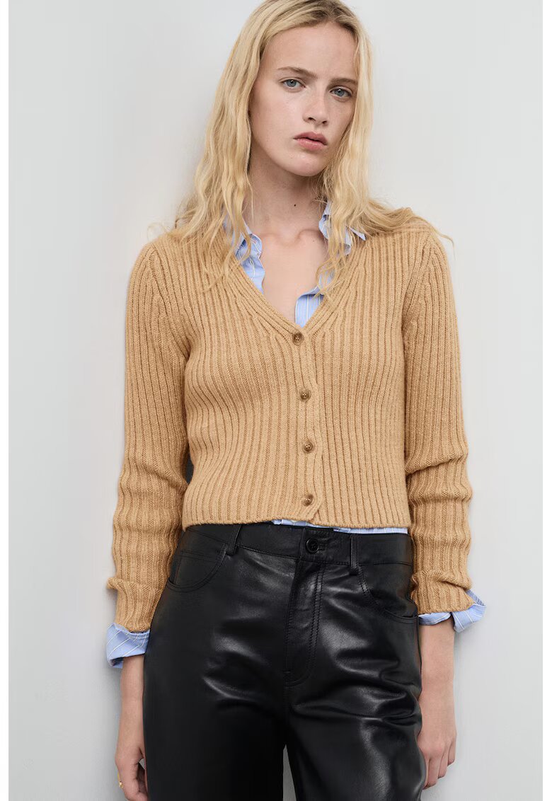 MANGO Cardigan tricotat cu stiatii - Bej
