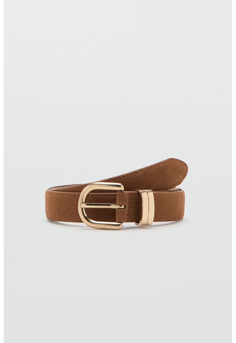 MANGO Curea de piele cu catarama metalica - Caramel
