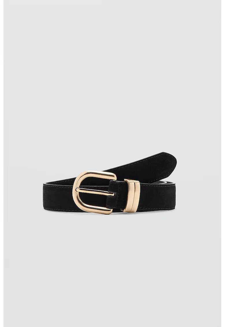MANGO Curea de piele cu catarama metalica - Negru