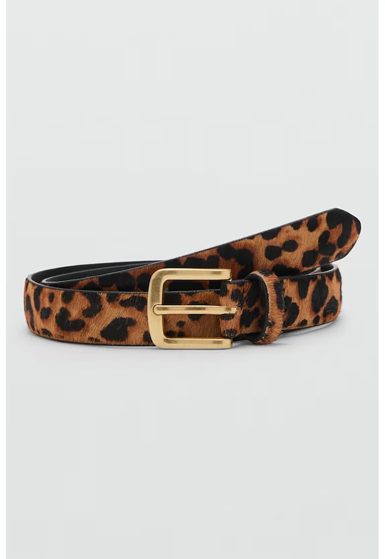 MANGO Curea din piele cu imprimeu animal print - Maro inchis/Caramel
