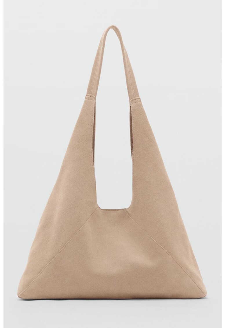 MANGO Geanta hobo din piele intoarsa - Maro nisip