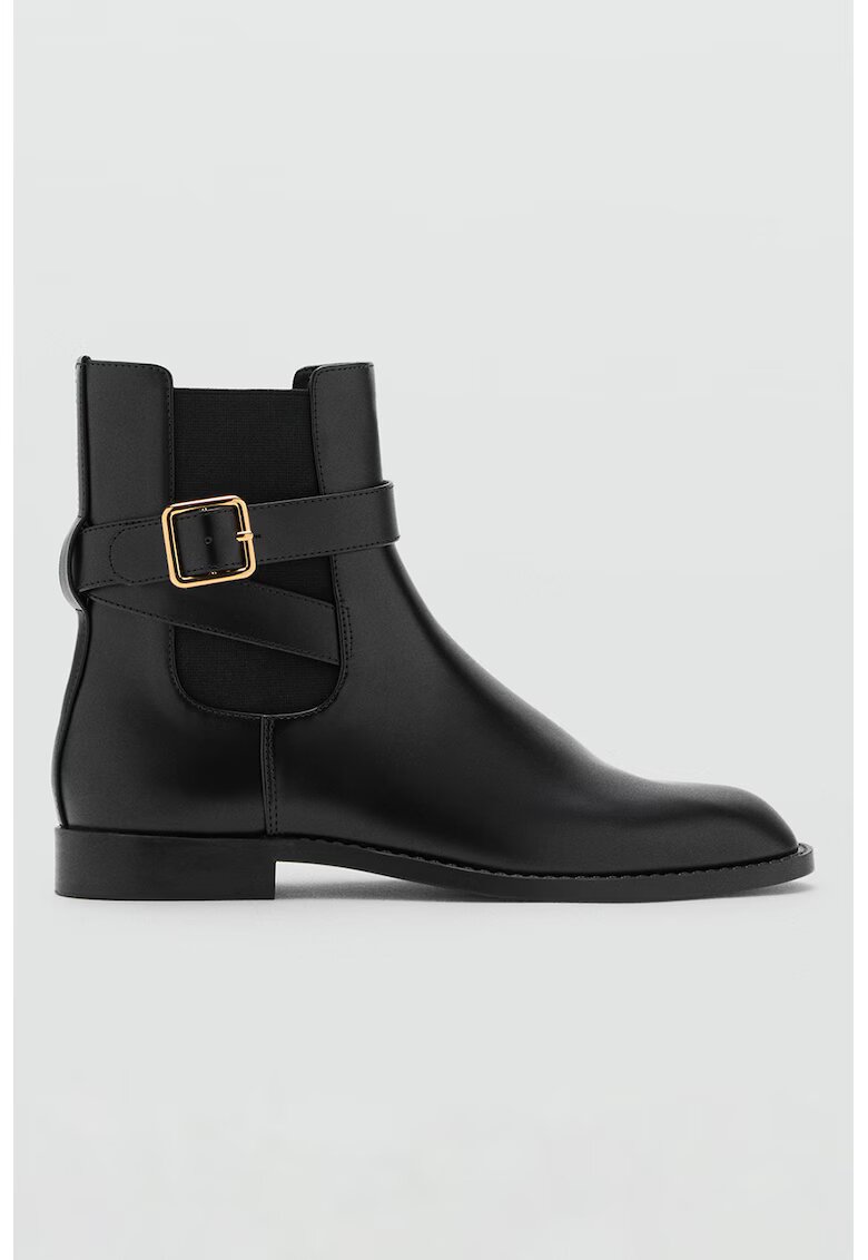 MANGO Ghete Chelsea de piele ecologica cu bareta decorativa - Negru