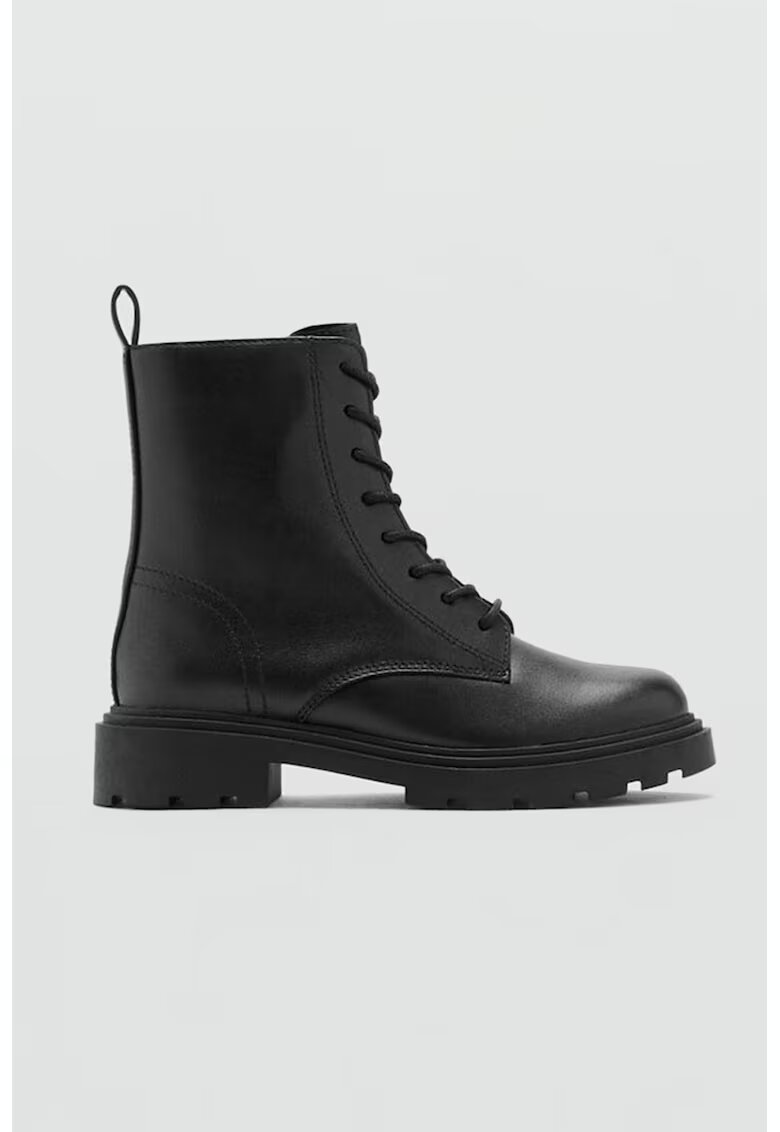 MANGO Ghete de piele cu sireturi si fermoar - Negru