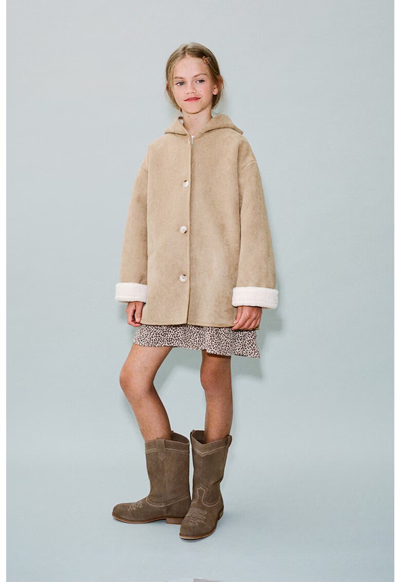 MANGO Haina din blana shearling sintetica cu gluga - Bej