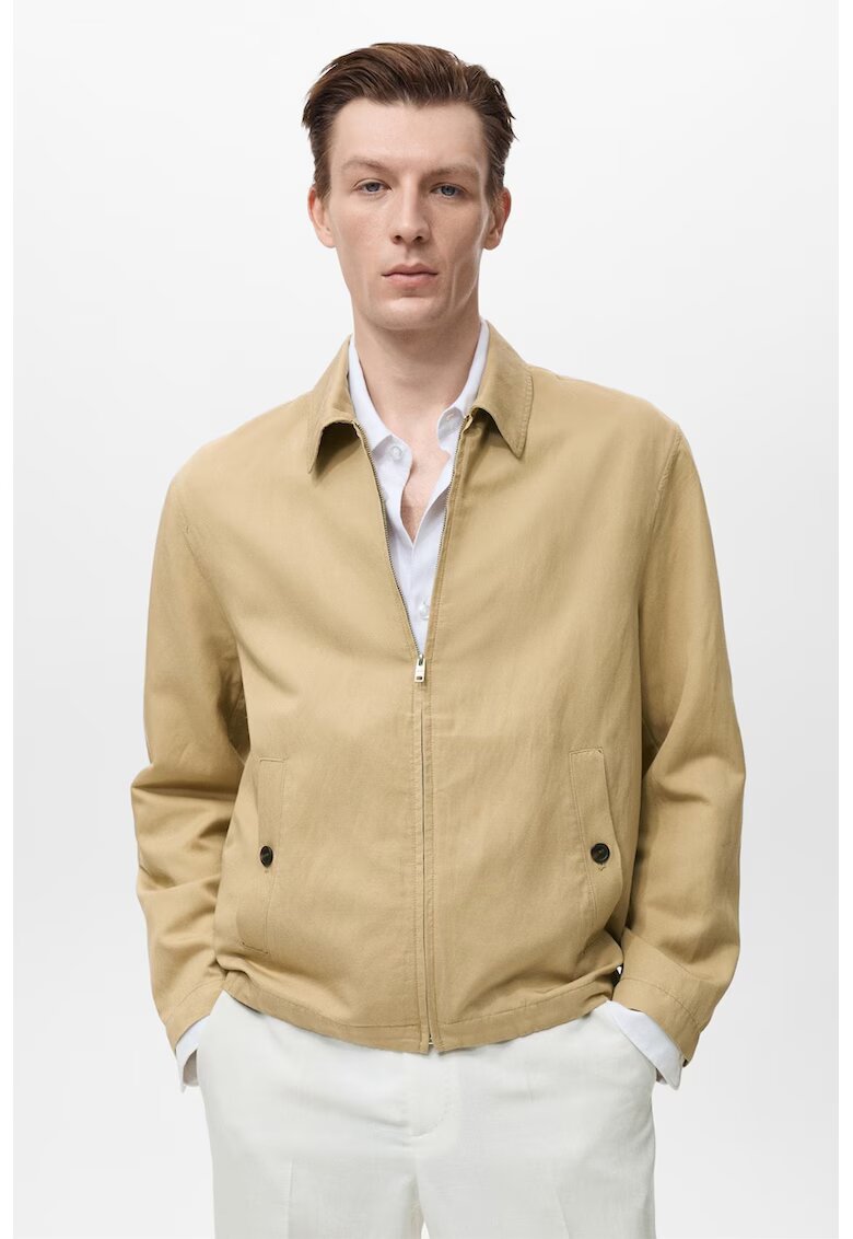 MANGO Jacheta din amestec de in cu fermoar - Bej