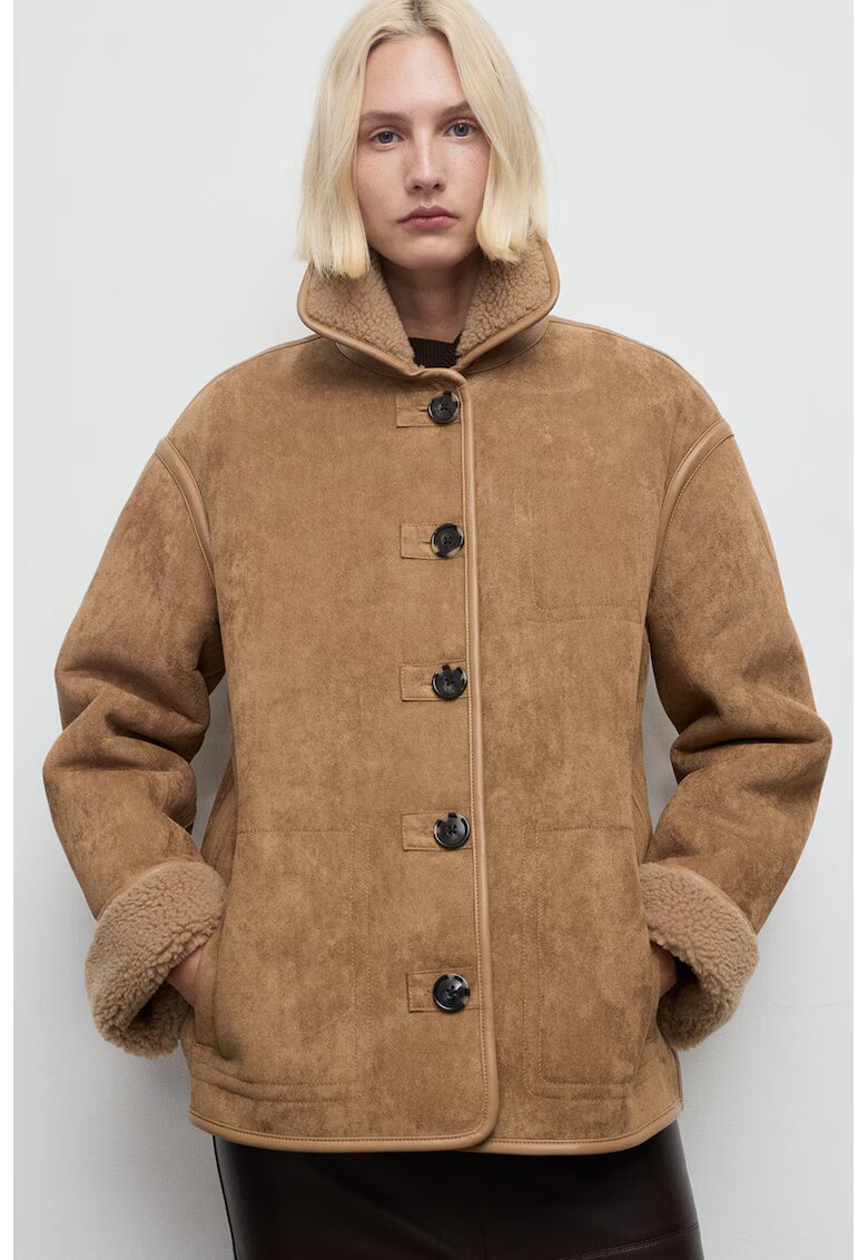 MANGO Palton scurt din blana shearling sintetica - Caramel