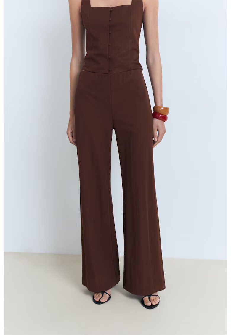 MANGO Pantaloni cu croiala ampla si model uni - Maro inchis