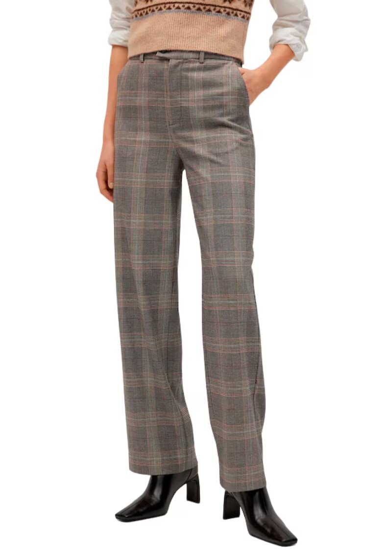 MANGO Pantaloni dama talie inalta - model in carouri - maro - poliester-viscoza-elastan -